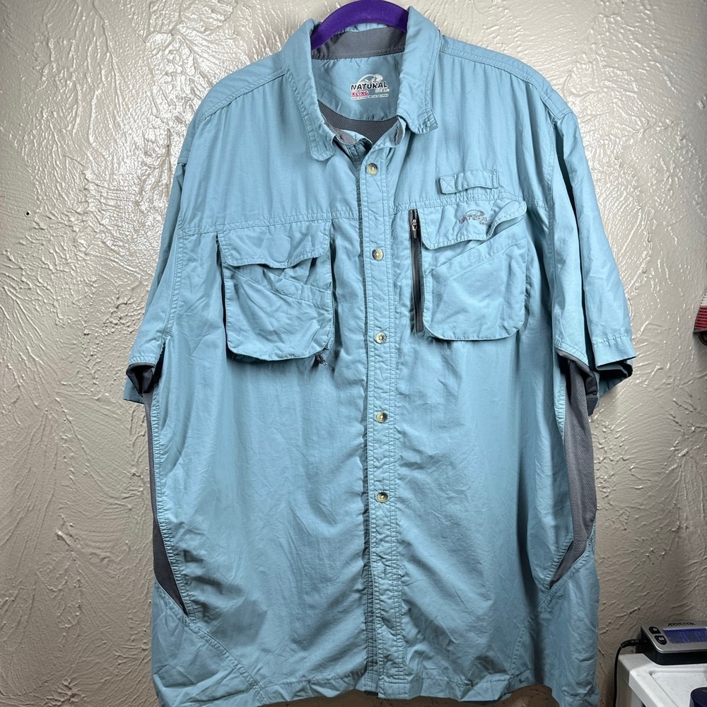 Natural Gear Mens Short Sleeve Button Up Vented Back Outdoor Shirt Blue Size XL